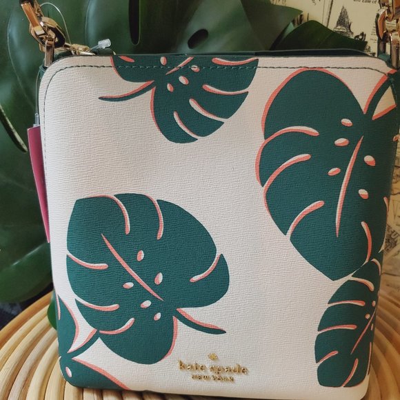kate spade | Bags | Kate Spade Darcy Monstera Leaves Print Small Bucket  Crossbody Green White | Poshmark